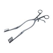 Beckman Retractor With Overall Length 12 1/4" (310mm) With Hinged Blades 4x4 Blunt Prongs Blades Are (B) 1" (25mm) Depth x (A) 1" (25mm) Height Maximum Opening: 5 1/3" (135mm)  Hinged Arm Length 3 1/2" (89mm) 